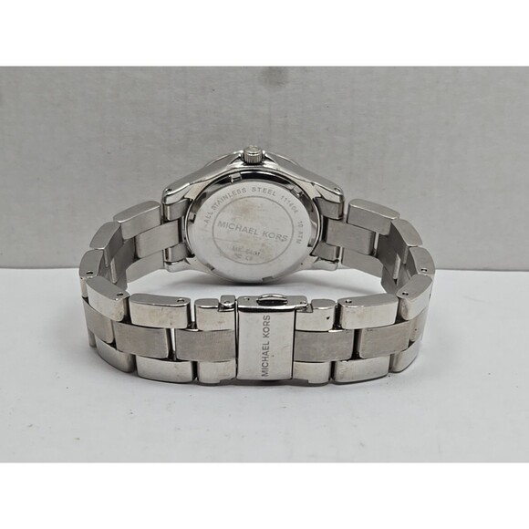 Michael Kors MK54C1 Silver Crystal Bezel White Dial Date Quartz New Battery - Picture 8 of 12